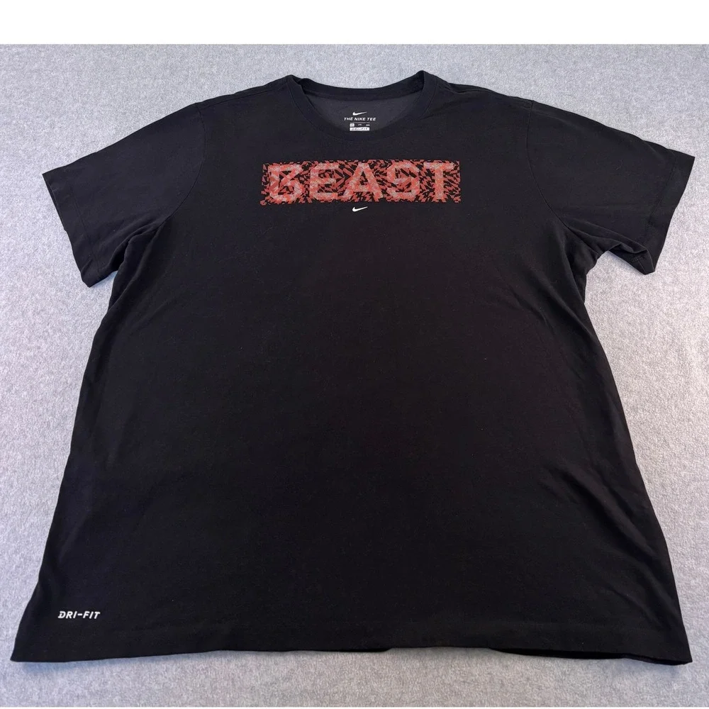 Nike Mens XXL Dri-FIT Beast Graphic T-Shirt Black Red Short Sleeve Athletic Tee